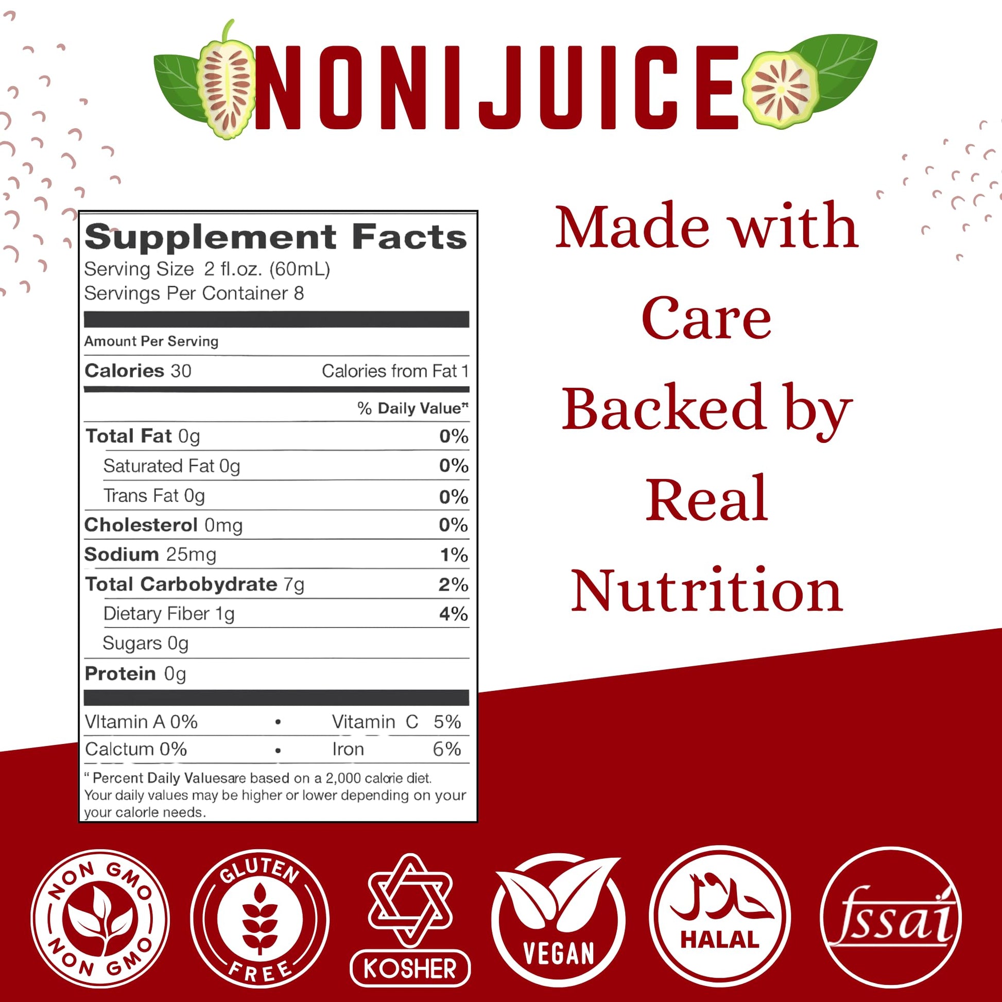 Basic Ayurveda cold pressed noni juice 480ml bottle packaging detail