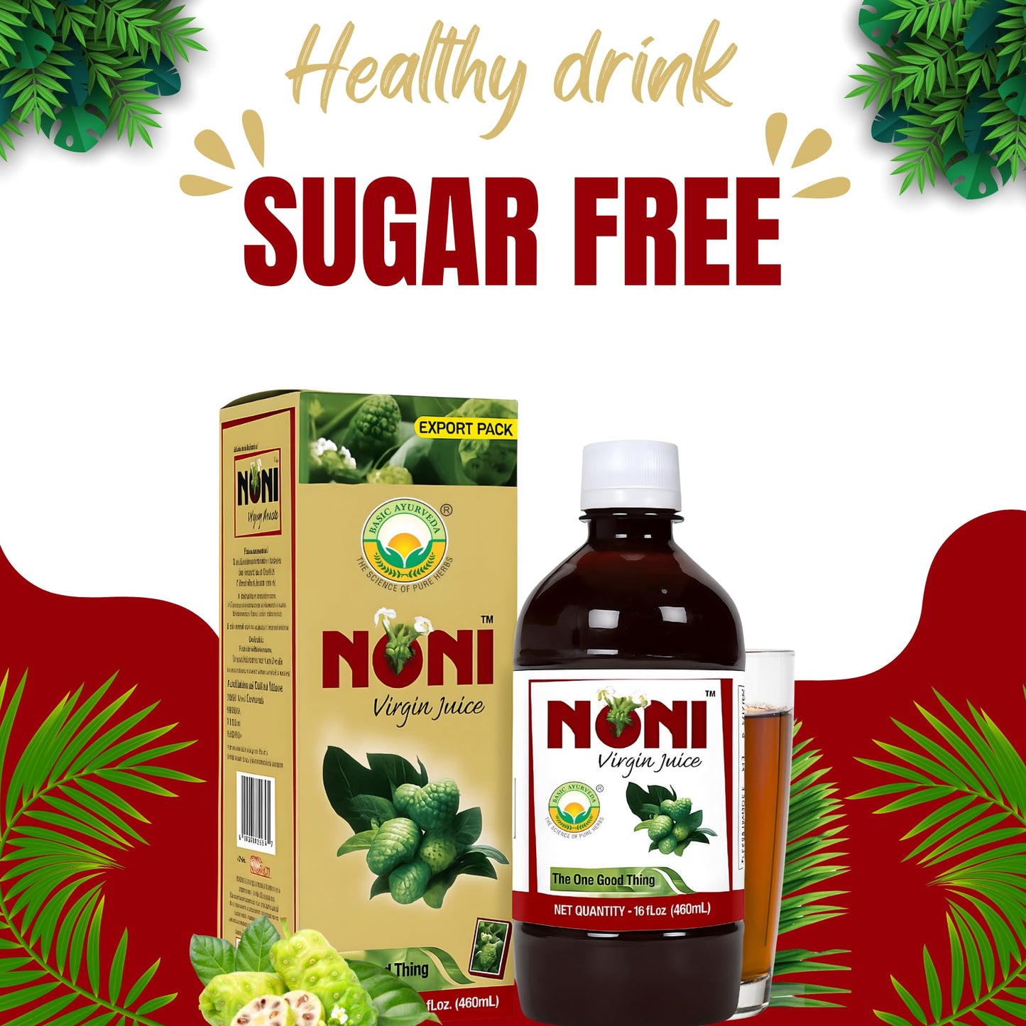 Morinda citrifolia herbal wellness drink ingredients and nutrient label