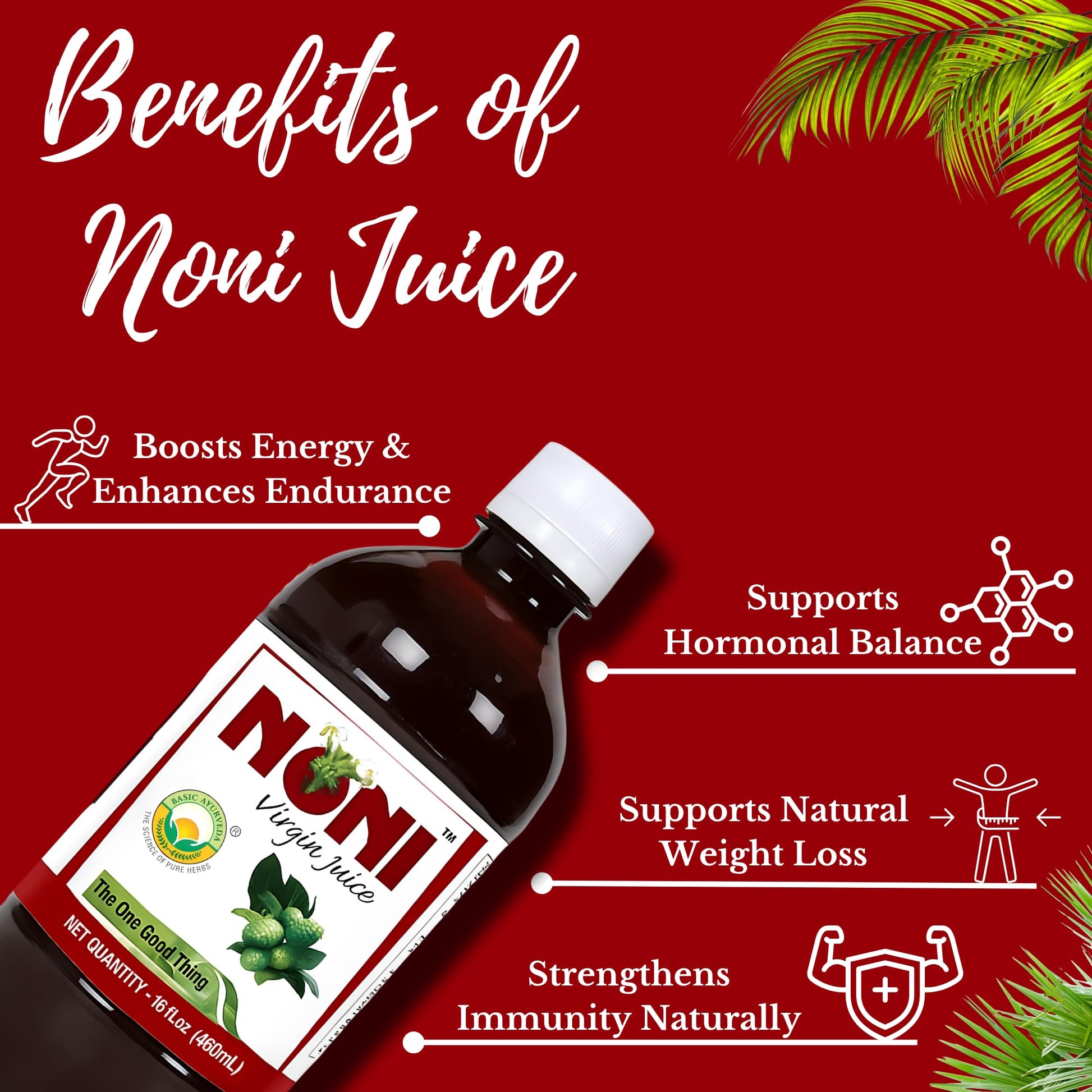 Pure organic noni virgin juice bottle for daily immunity support
