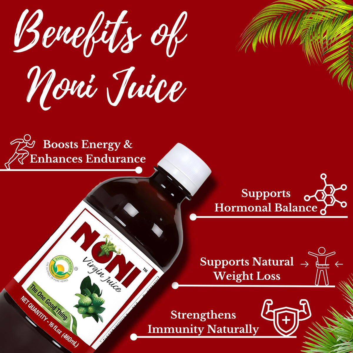 Pure organic noni virgin juice bottle for daily immunity support