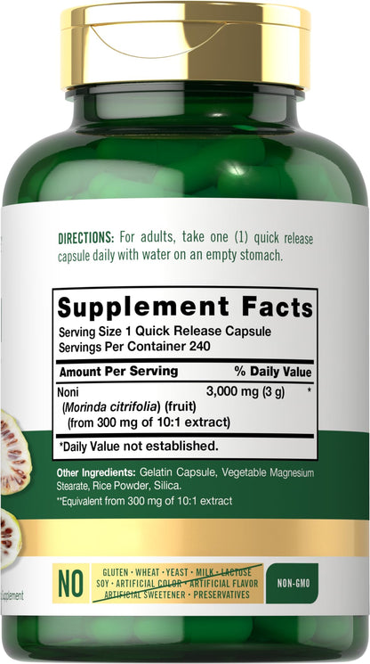 Carlyle Noni herbal capsules dietary supplement label details showcasing 3000mg potency formula