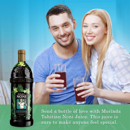 Pure noni fruit juice blend premium packaging side angle view