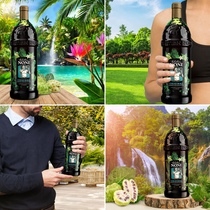 Tahitian Noni adaptogenic health supplement four bottle case display