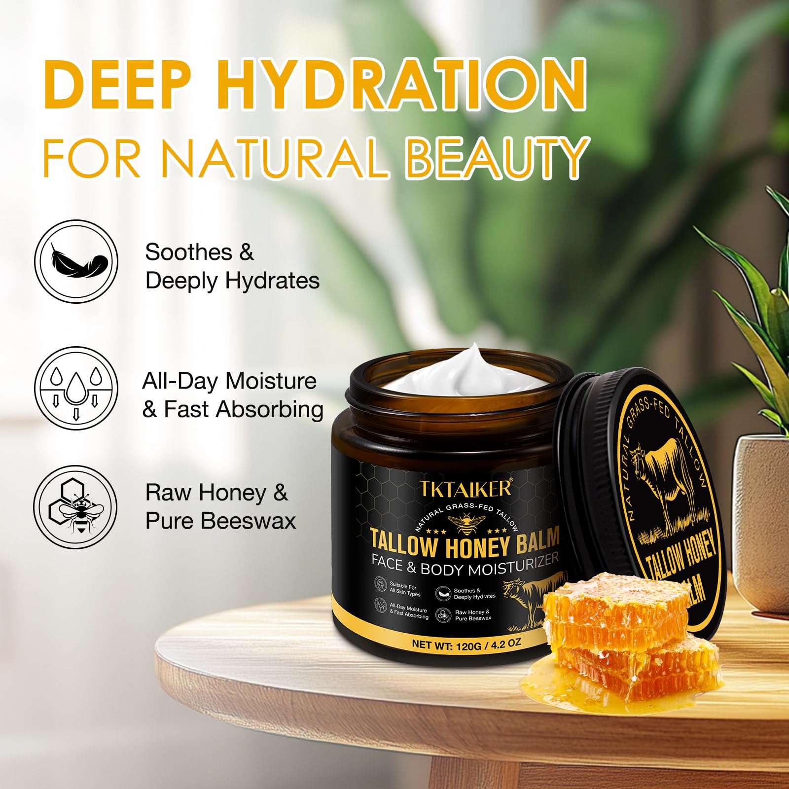 Tktalker hydrating tallow balm with raw honey and beeswax texture close up