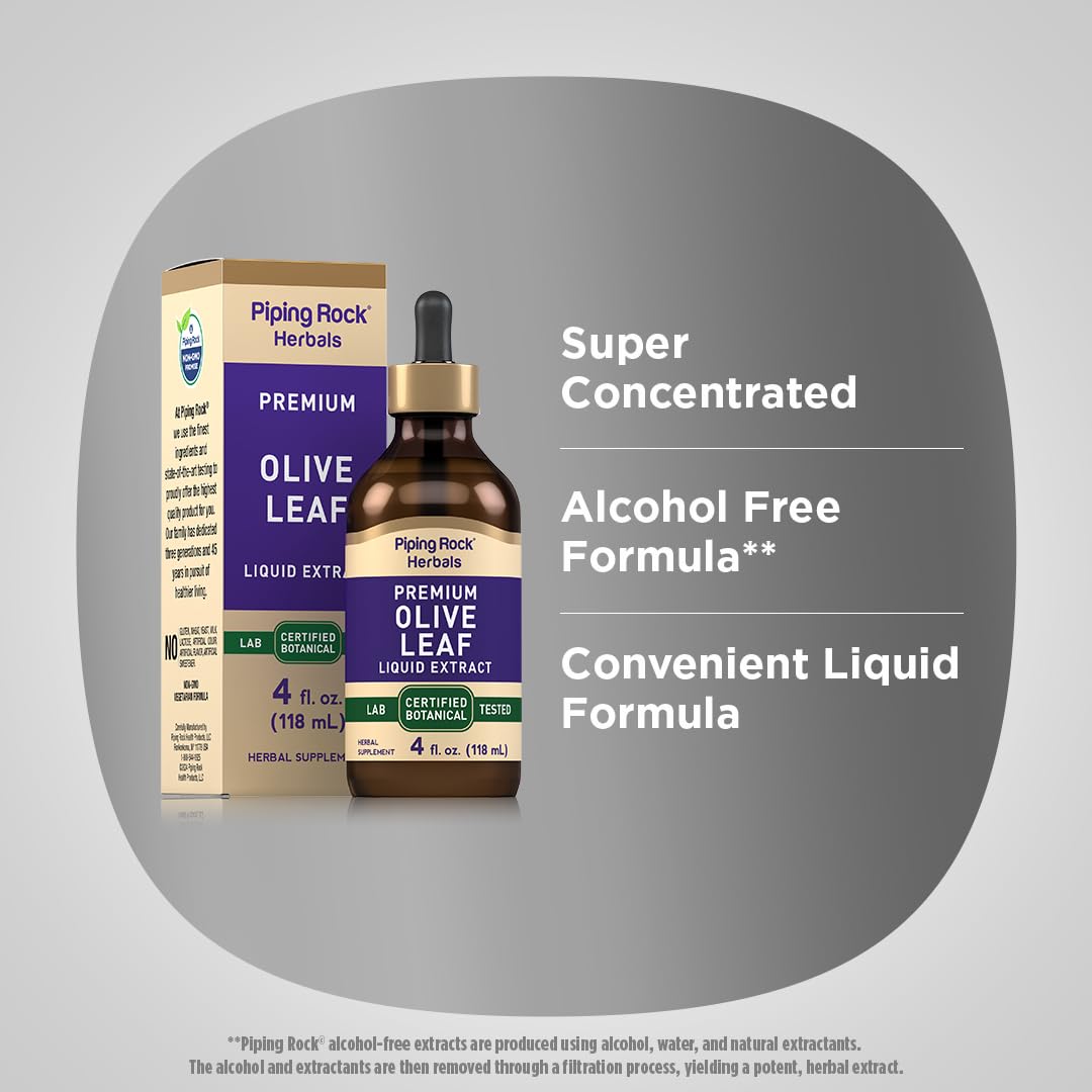 Vegetarian non-GMO and gluten free Piping Rock olive leaf liquid drops formulation