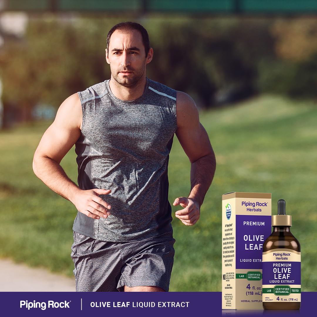Piping Rock Olea europaea liquid extract drops packaged in a convenient amber glass dropper bottle