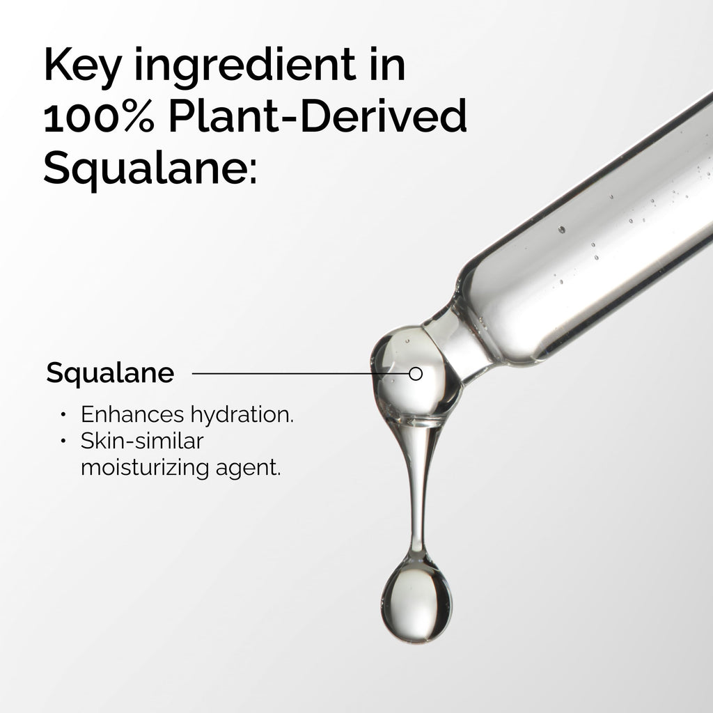 Pure plant-derived squalane oil serum for face and hair moisture barrier support.