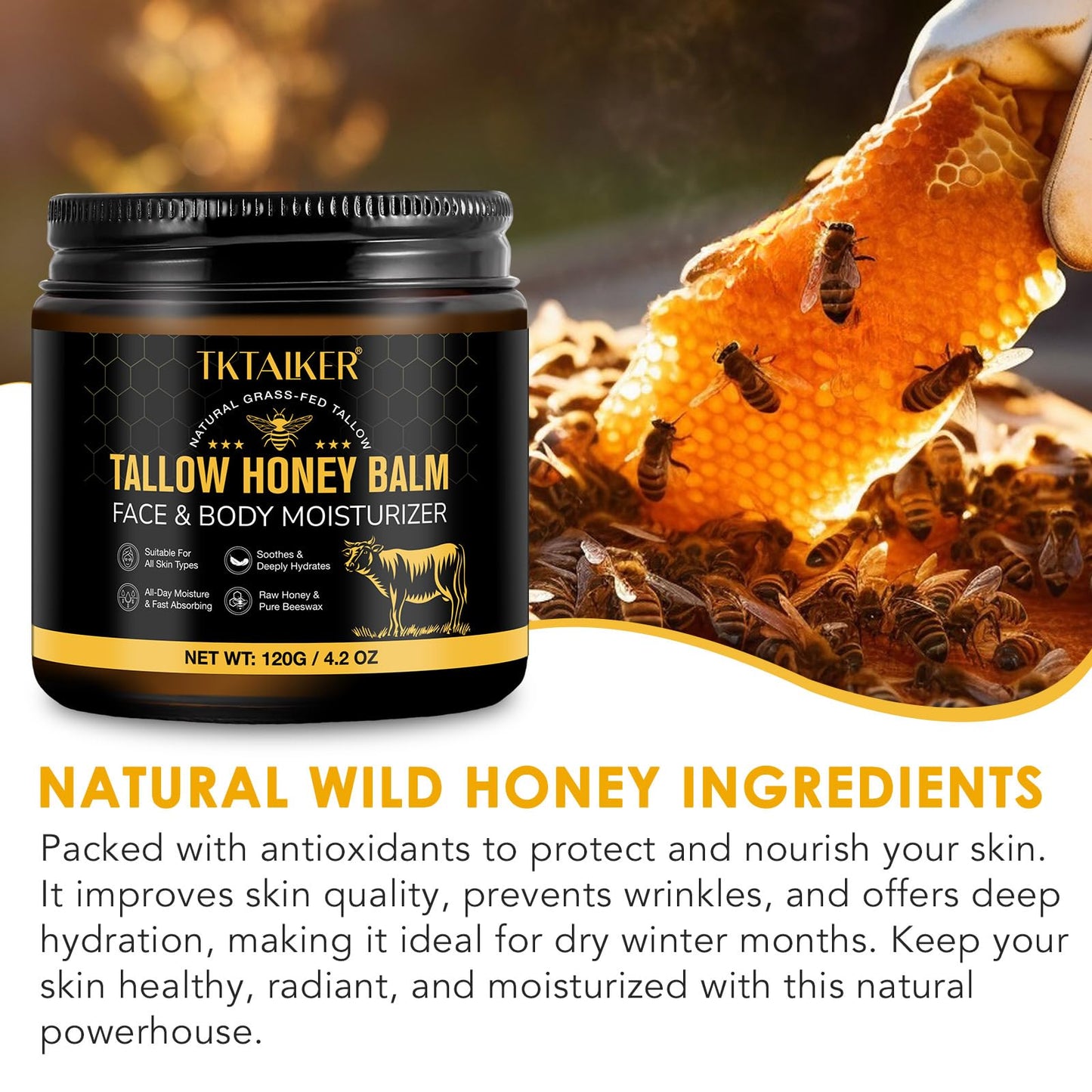 Tktalker non comedogenic grass fed tallow moisturizer product packaging back