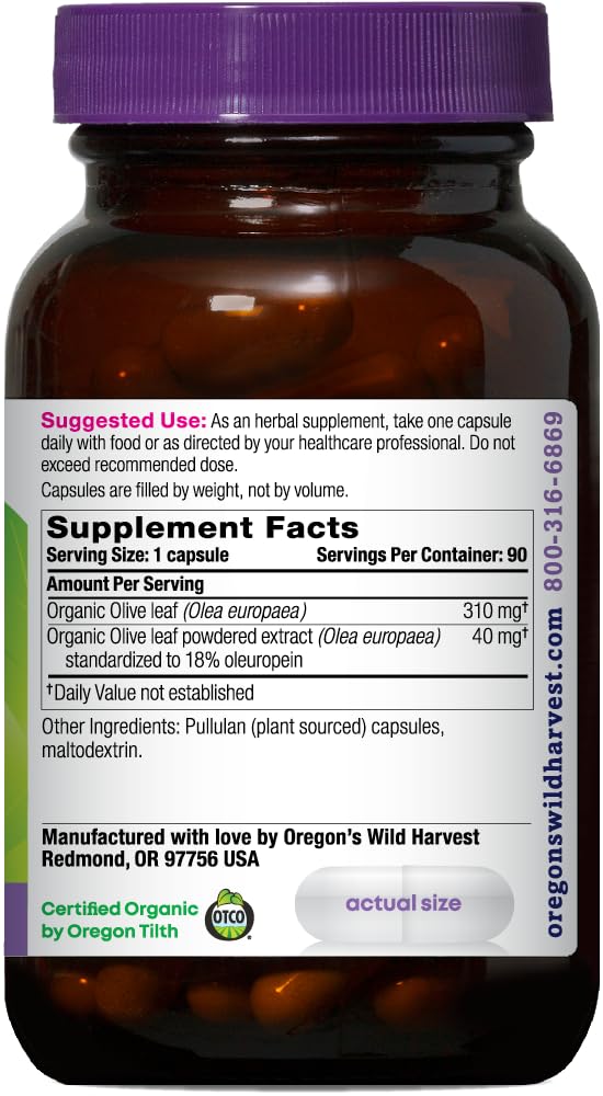 Oregon's Wild Harvest Olive Leaf Supplement organic label details