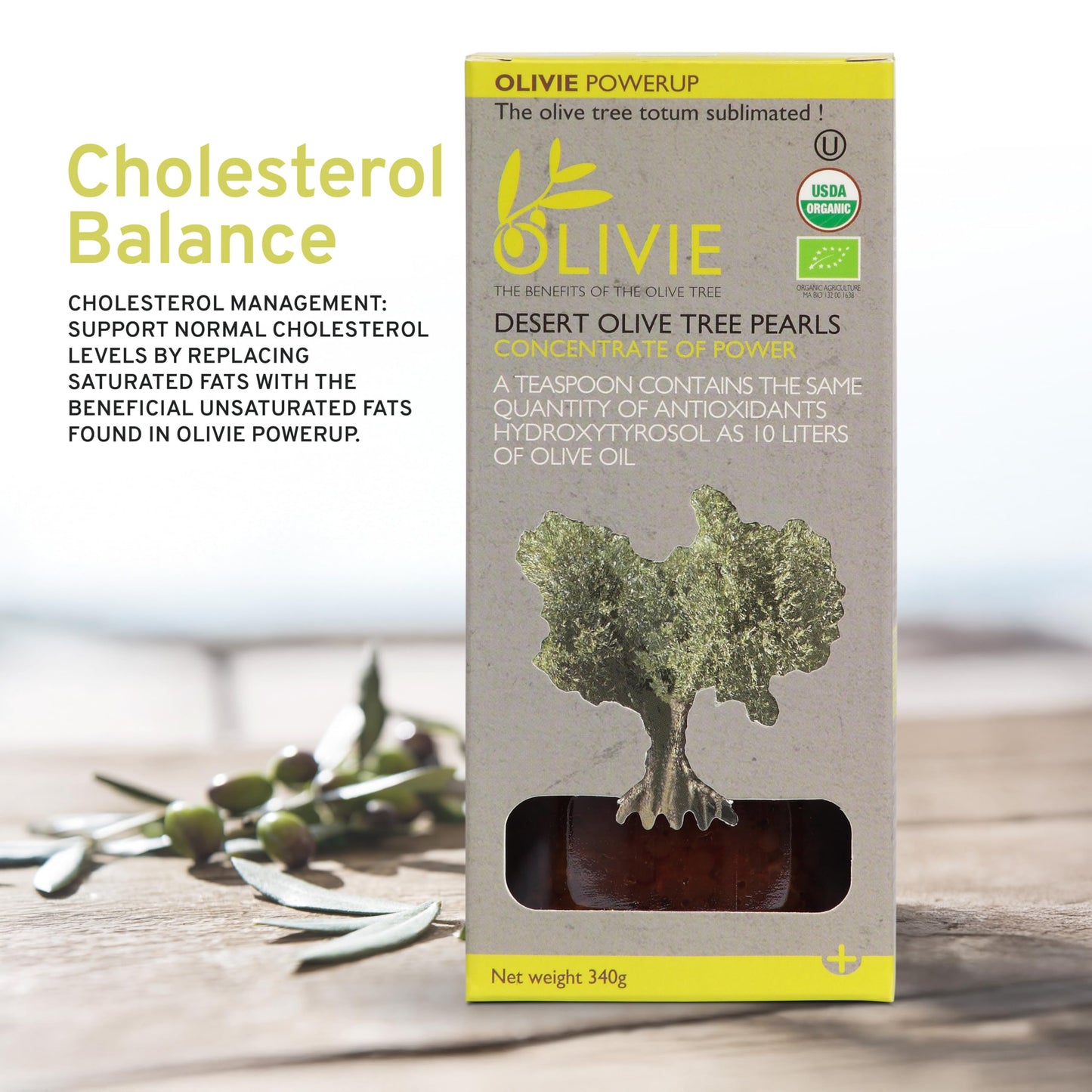 OLIVIE PowerUp dietary supplement jar showing authentic USA import label