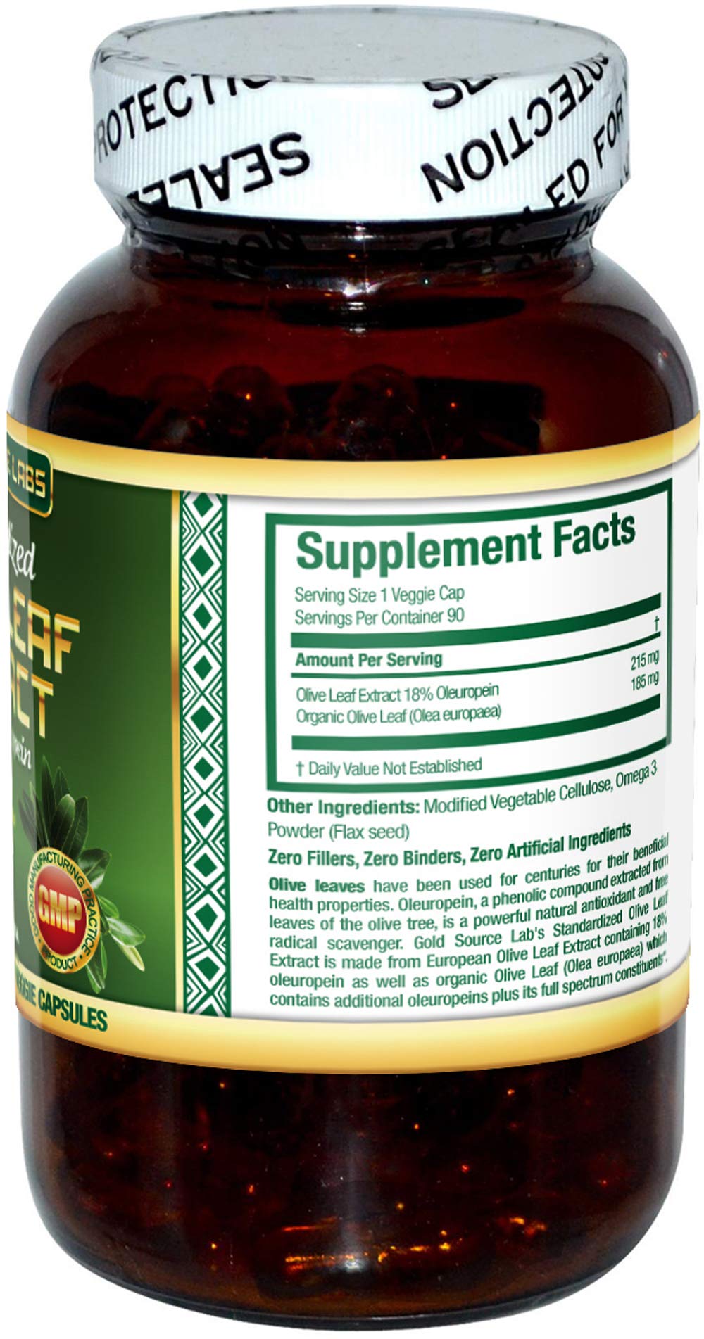 Gold Source Labs standardized herbal dietary supplement vegetarian capsules close up layout