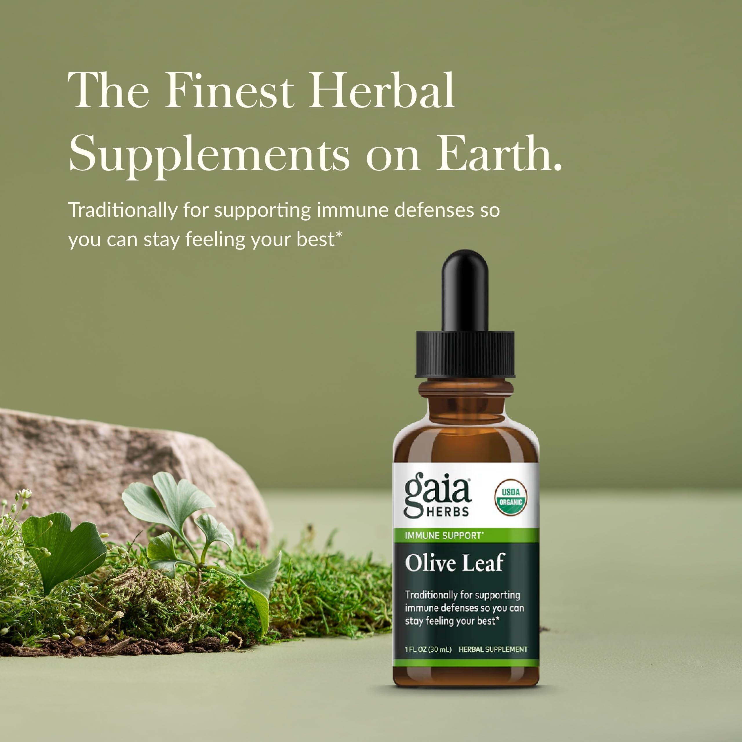 Gaia Herbs Olive Leaf extract label showing organic certification