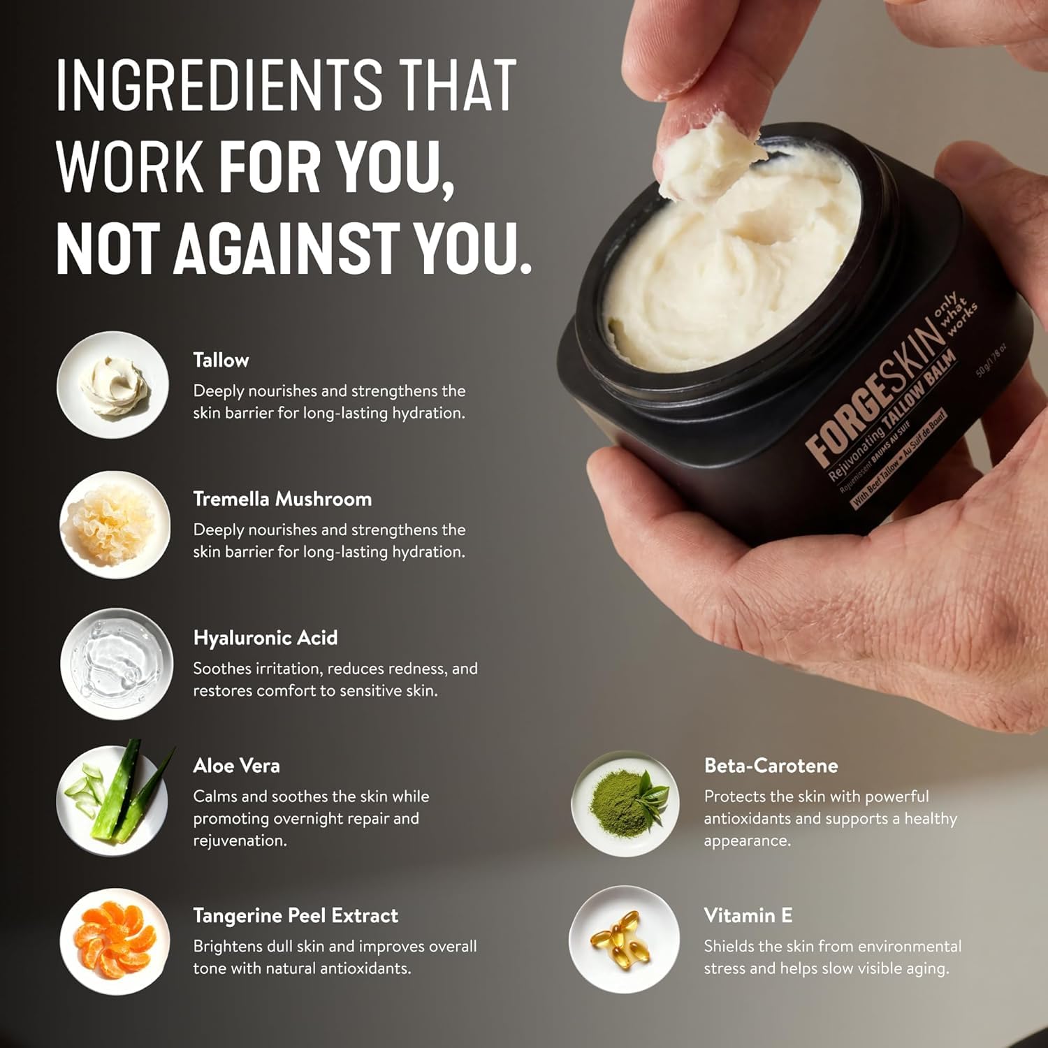 Forge Skin ancestral skincare 1.76 Ounce container showing ingredients list and details