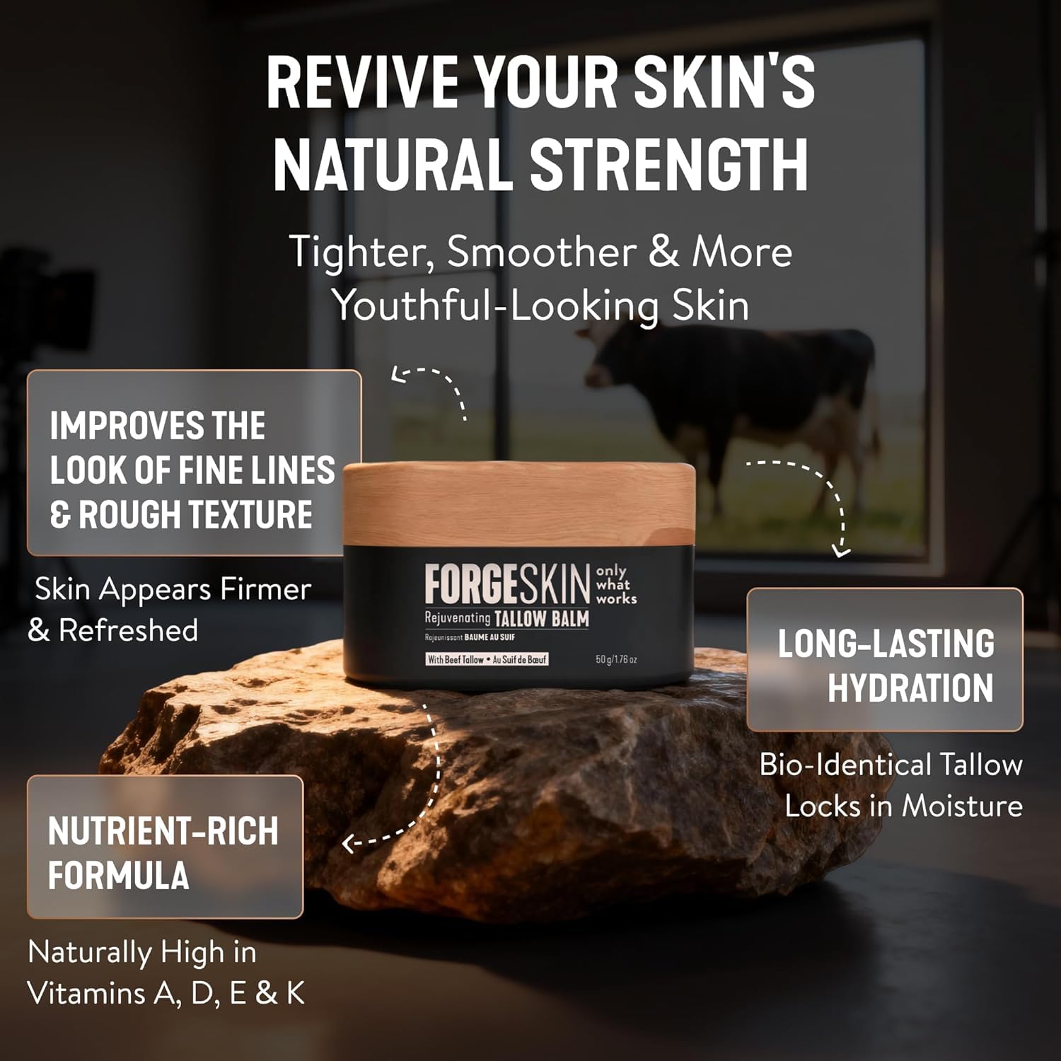 Forge Skin wrinkle defense balm for fine lines and dark circles under eyes close up