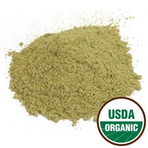 Starwest Botanicals Olea Europaea herbal powder packaging back view with ingredient and sourcing information.