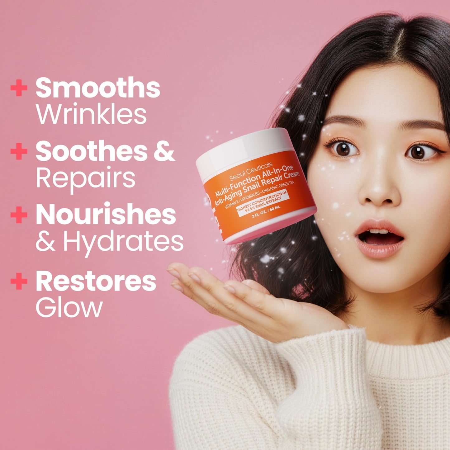 SeoulCeuticals Snail Repair Cream packaging showing ingredients list and 97.5 percent concentration
