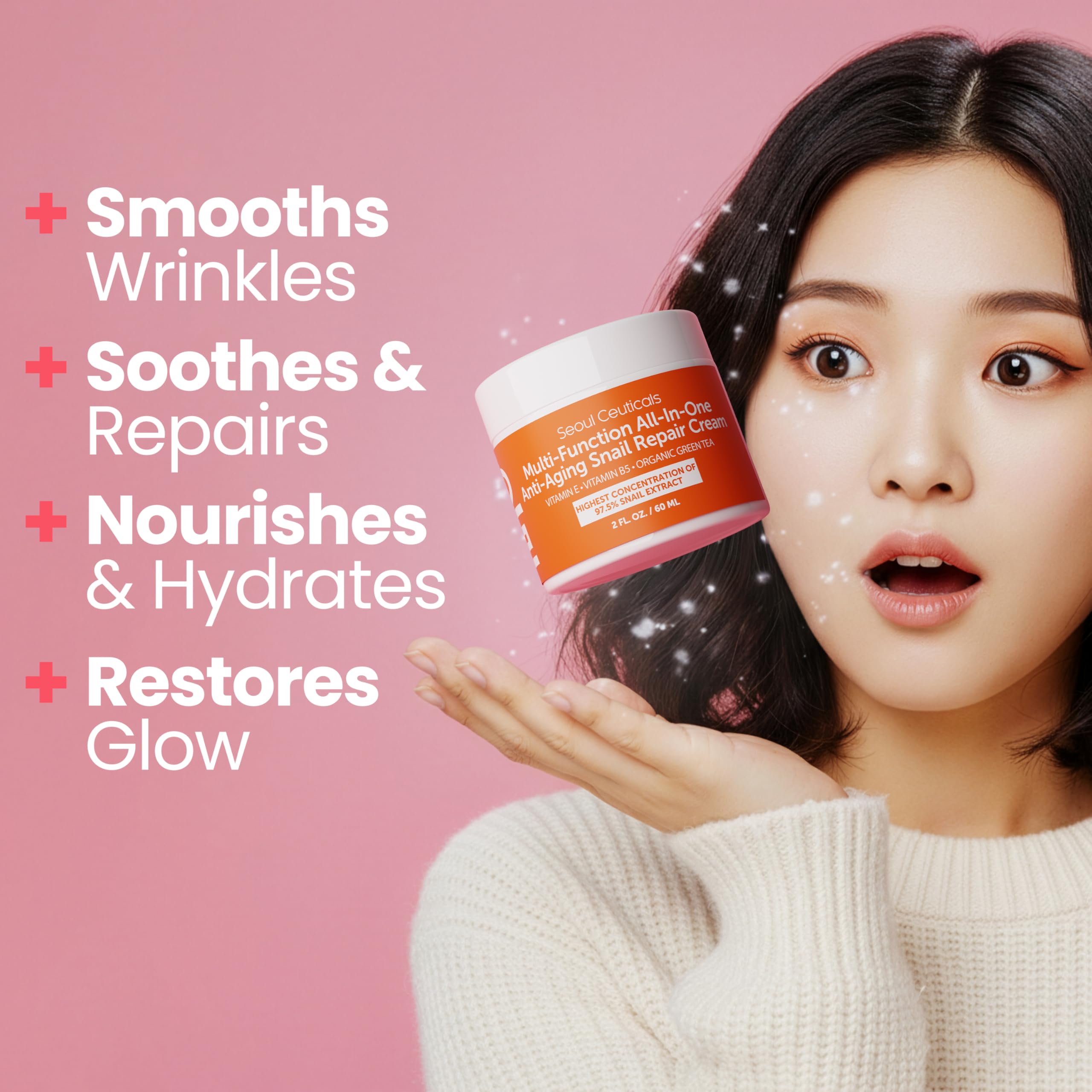 SeoulCeuticals Snail Repair Cream packaging showing ingredients list and 97.5 percent concentration
