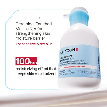 Lightweight texture of Illiyoon Ceramide Ato Lotion being squeezed out for dry skin hydration