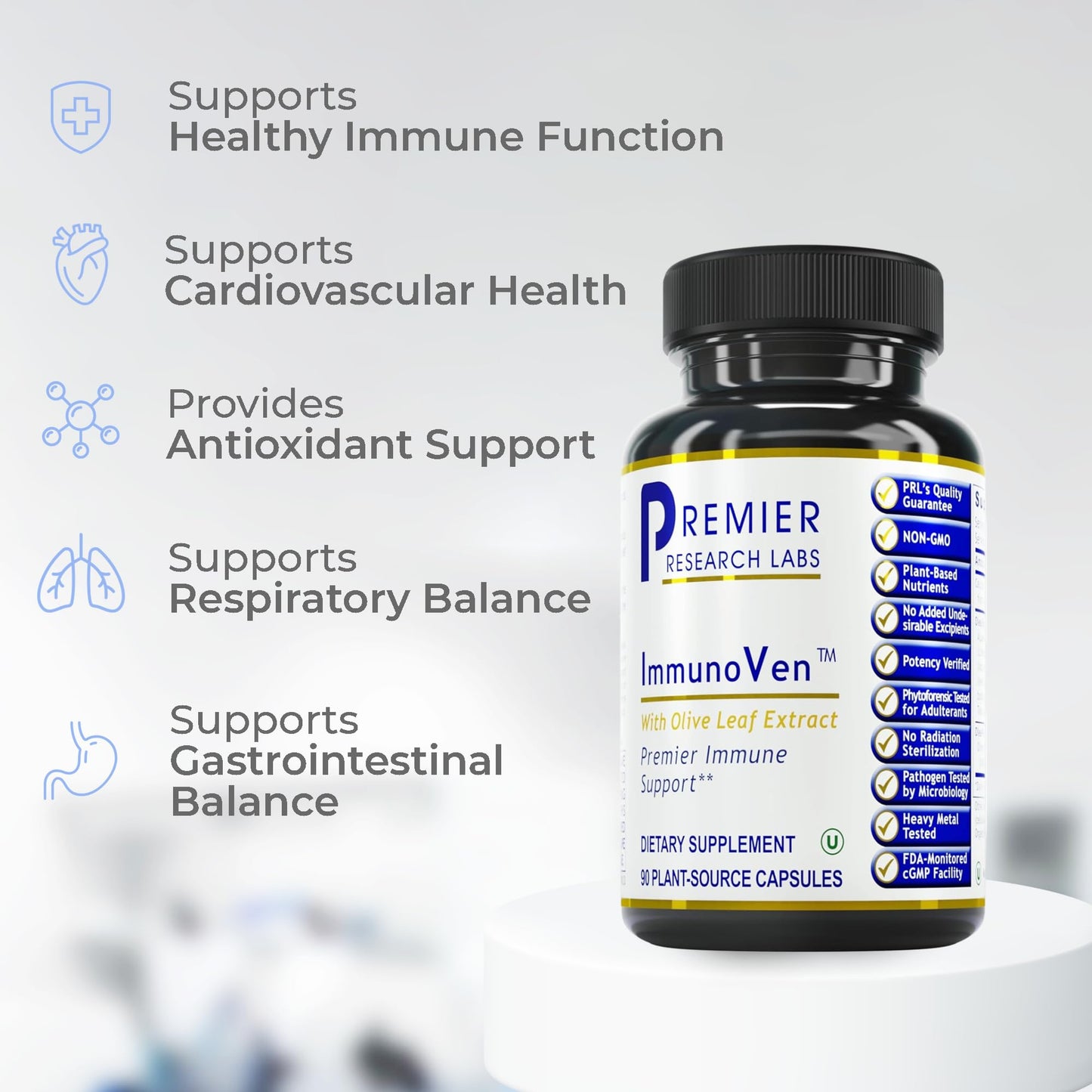 Premier Research Labs ImmunoVen imported supplement featuring reishi mushroom and organic cranberry ingredients