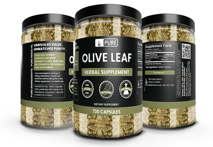One year supply olive leaf extract wellness pills with no fillers or magnesium stearate