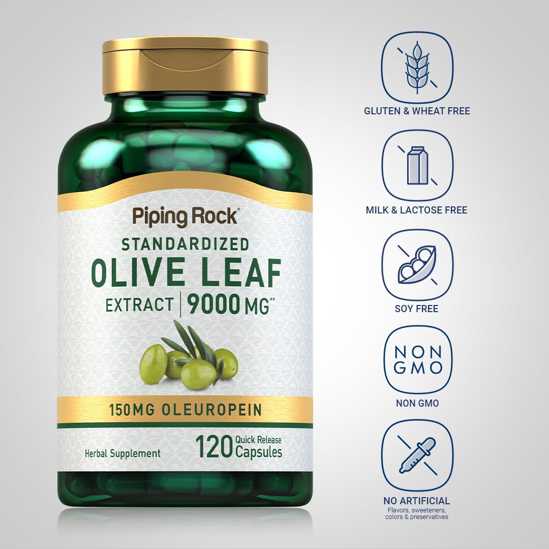 120 Quick Release Capsules of Piping Rock Olive Leaf Extract 9000 Milligrams Equivalent