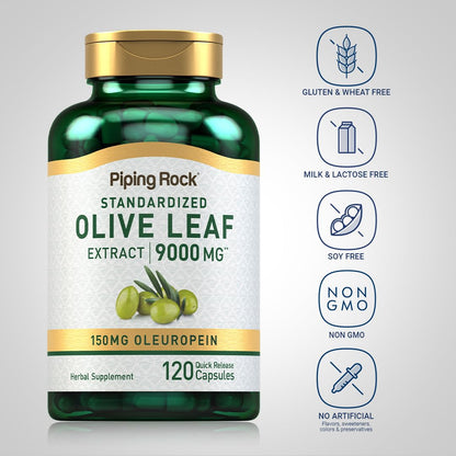 120 Quick Release Capsules of Piping Rock Olive Leaf Extract 9000 Milligrams Equivalent