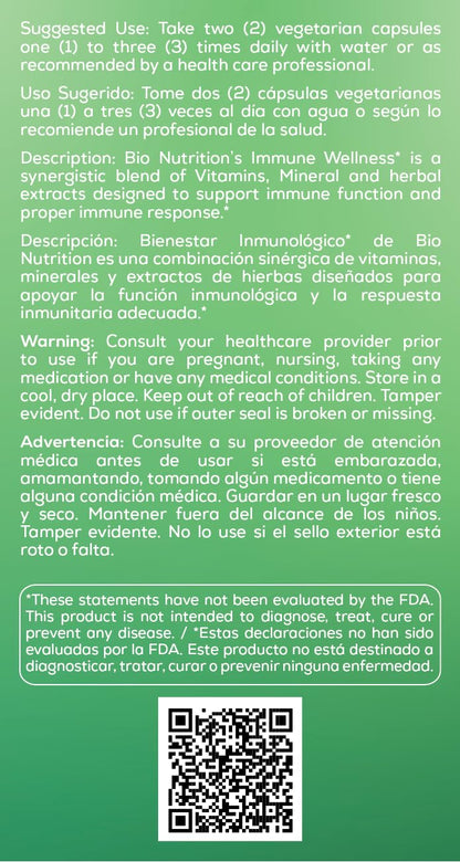 Sixty vegetarian capsules container of Bio Nutrition Immune Wellness formula
