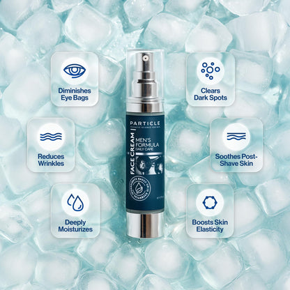 Particle Men's anti-aging face lotion showing 1.7 fluid ounce premium packaging