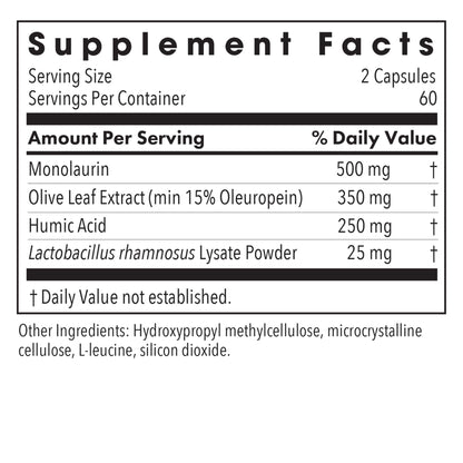 Allergy Research Group Humic Monolaurin supplement facts label with ingredient details