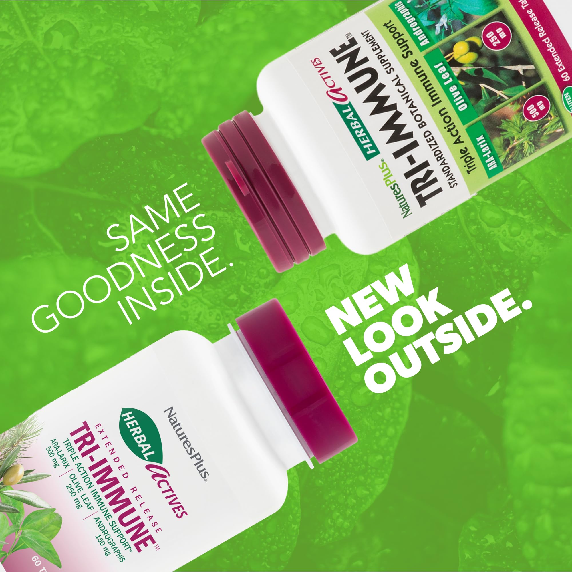 NaturesPlus Tri-Immune supplement facts and standardized botanical ingredients panel