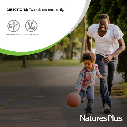 Premium triple action immune defense formula by NaturesPlus showing tablet texture