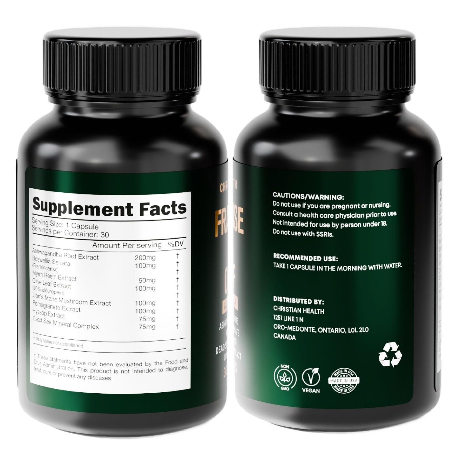 A collection of Bioregen capsules alongside natural ingredients like olive leaf and pomegranate extract.