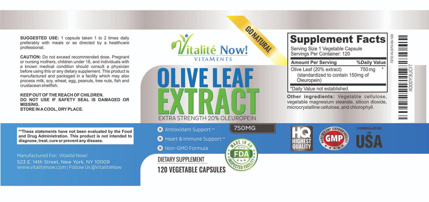 Authentic USA imported olive leaf extract dietary supplement packaging