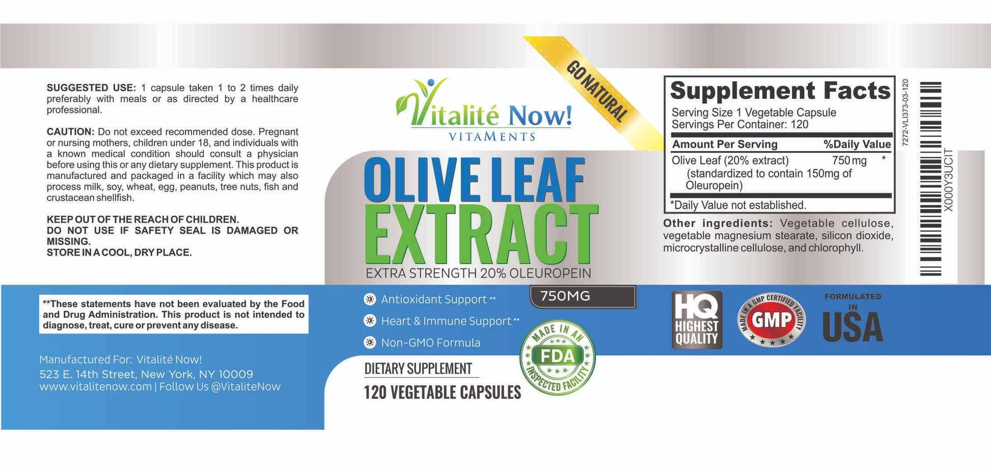 Authentic USA imported olive leaf extract dietary supplement packaging