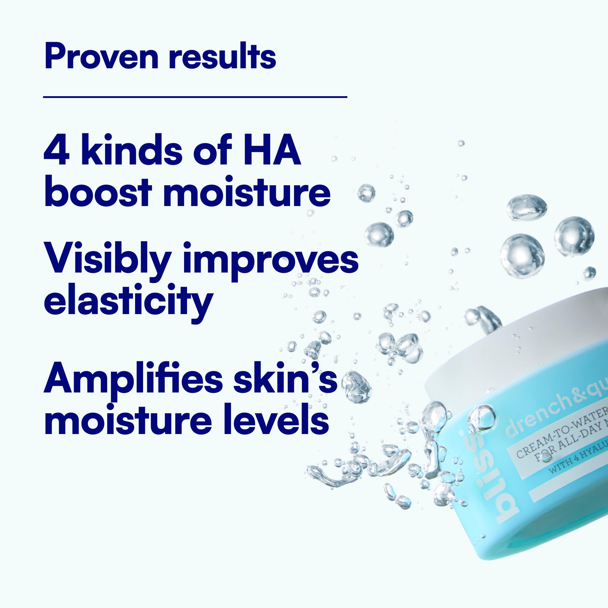 Bliss Drench and Quench lightweight face cream showing white cream texture inside open container