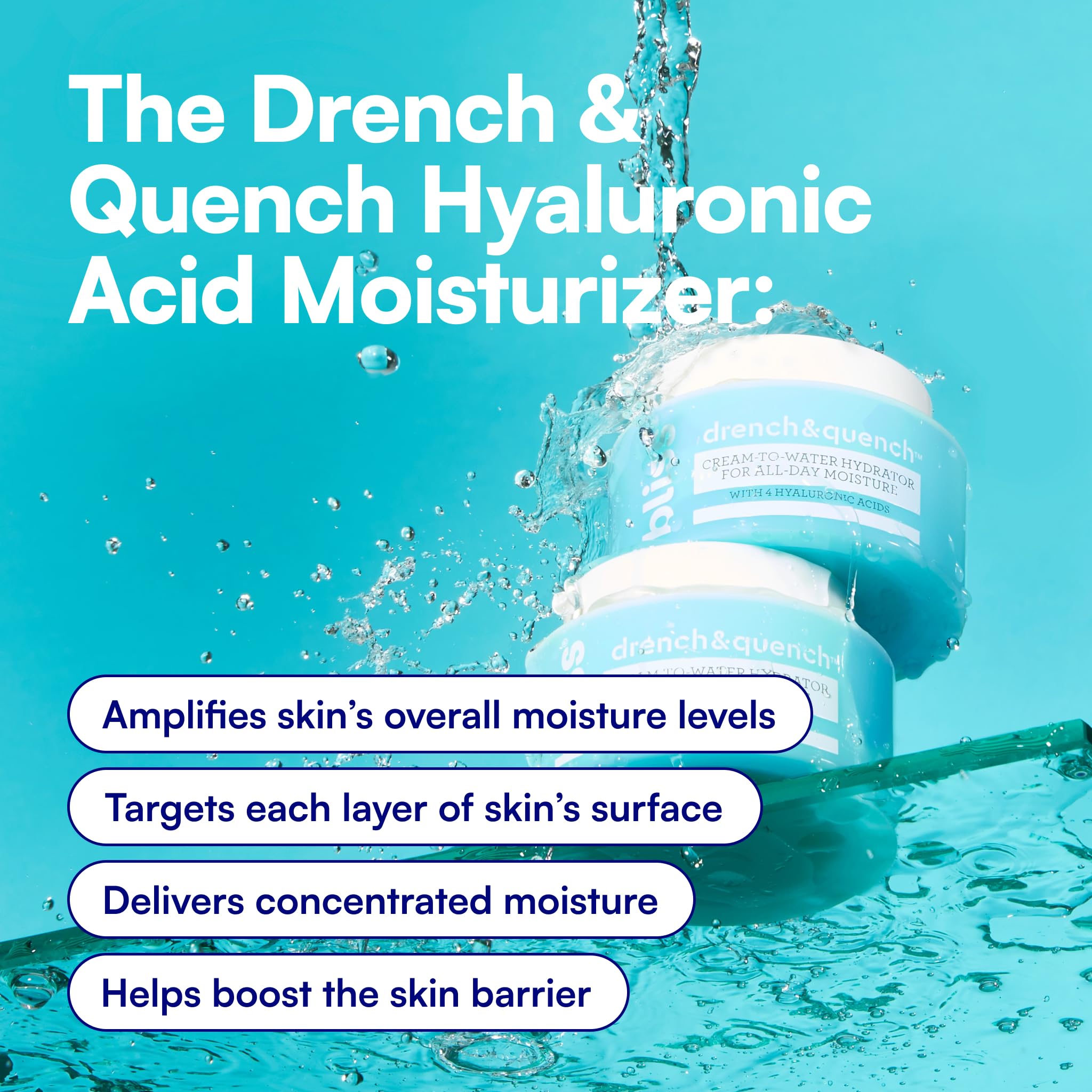 Bliss Drench and Quench non greasy skin plumping moisturizer application on back of hand