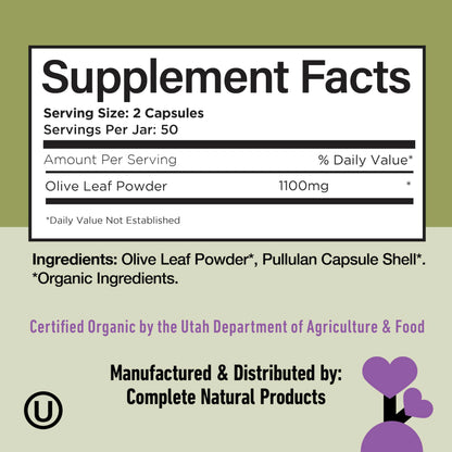 Non GMO vegan olive leaf extract capsules side panel showing directions for use