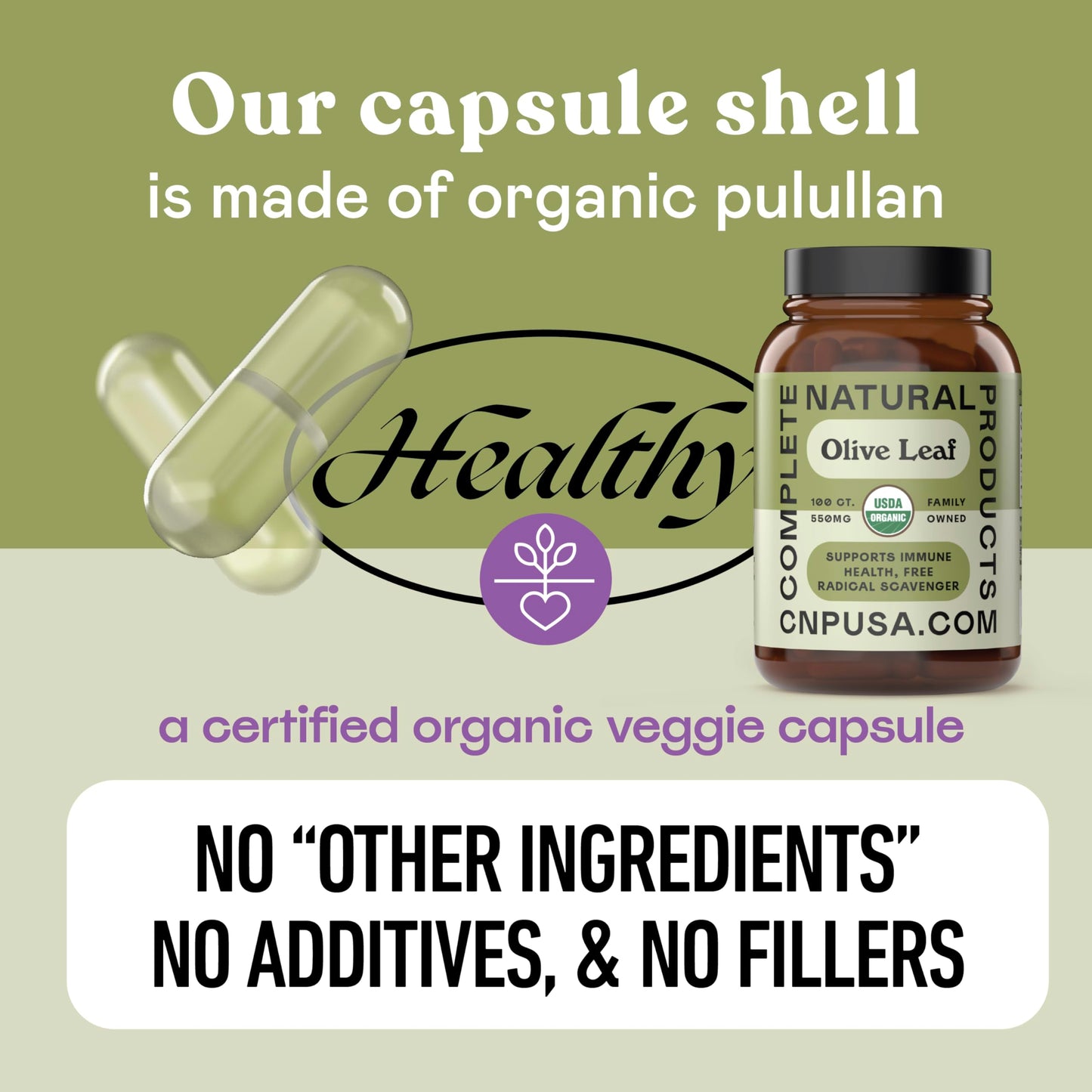 Authentic dietary supplement bottle with organic olive leaf powder close up image