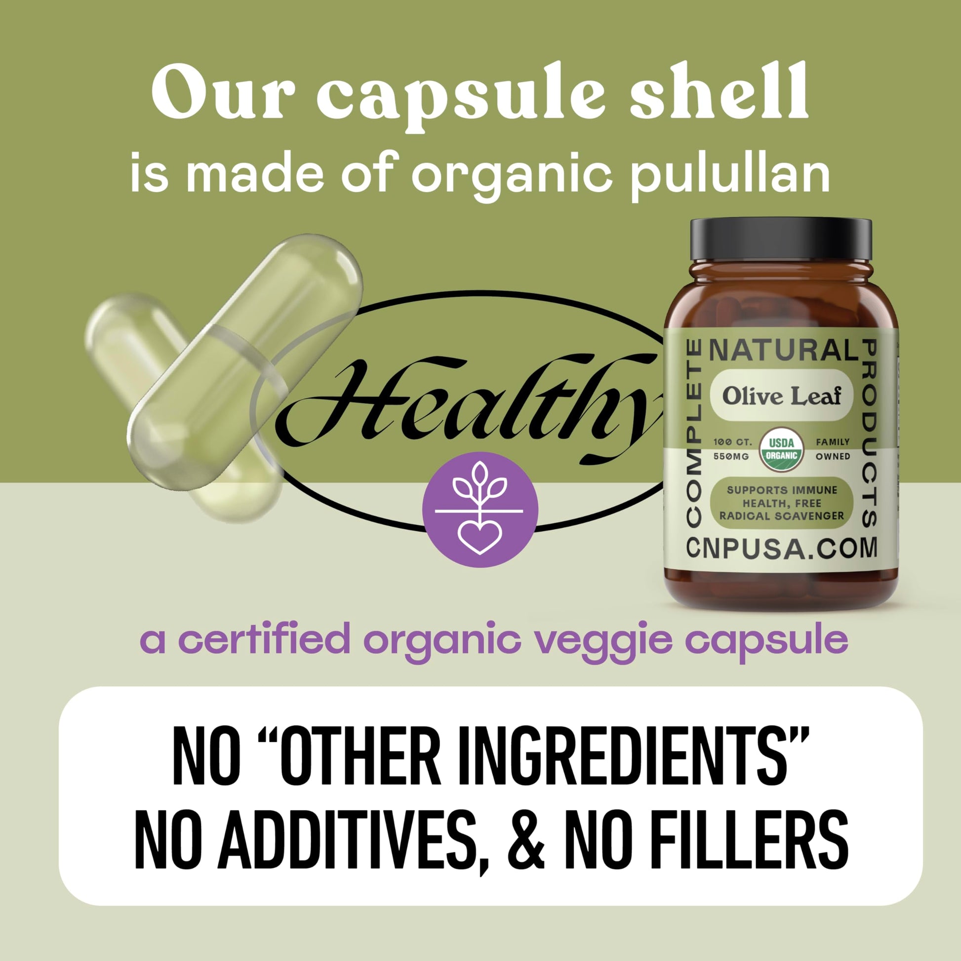 Authentic dietary supplement bottle with organic olive leaf powder close up image