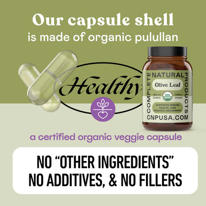 Authentic dietary supplement bottle with organic olive leaf powder close up image