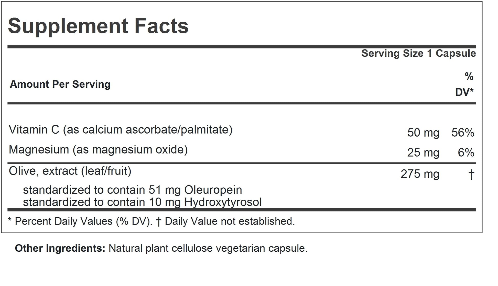 Andrew Lessman Olive Complex dietary supplement bottle displaying nutritional ingredient facts