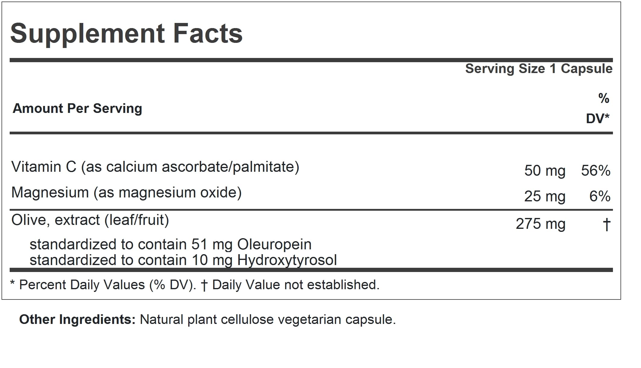 Andrew Lessman Olive Complex dietary supplement bottle displaying nutritional ingredient facts