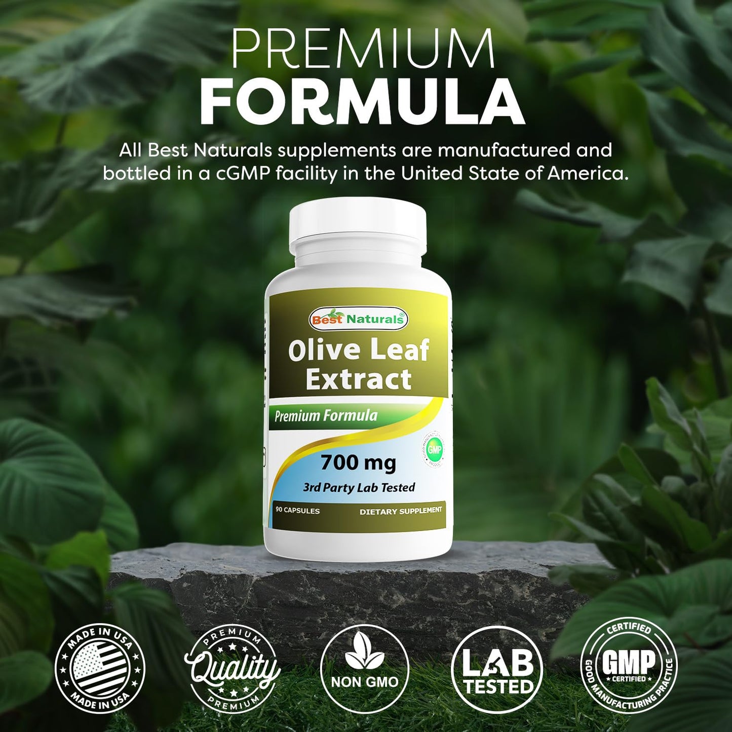 Top view of Best Naturals Olive Leaf Extract capsule bottle