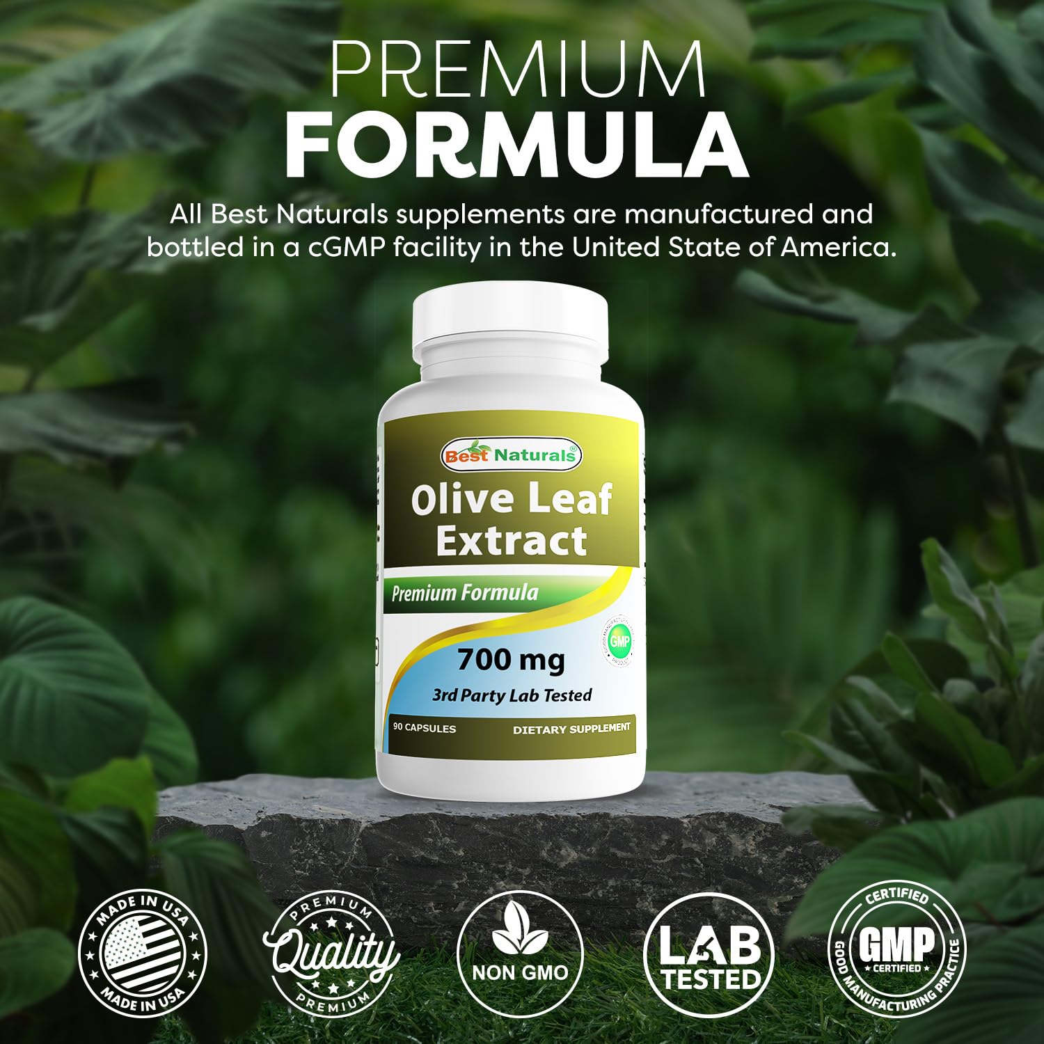 Top view of Best Naturals Olive Leaf Extract capsule bottle