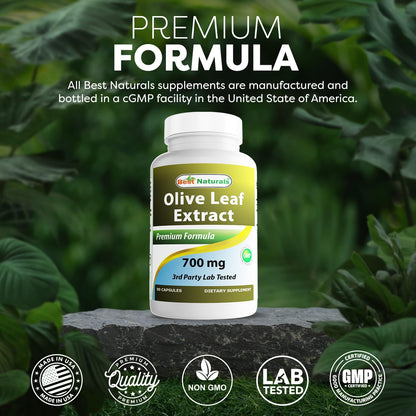 Top view of Best Naturals Olive Leaf Extract capsule bottle