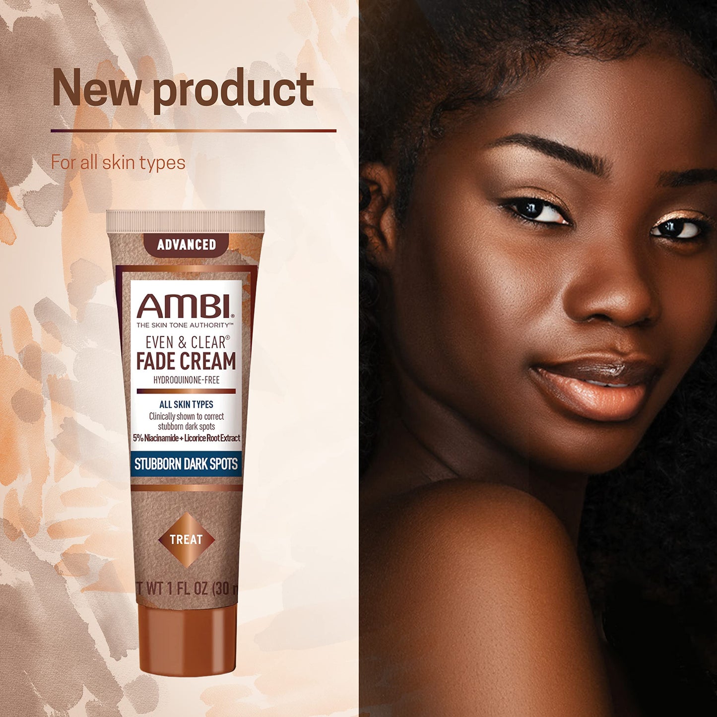 Close up of Ambi 1 Fluid Ounce fade cream packaging showing ingredients list