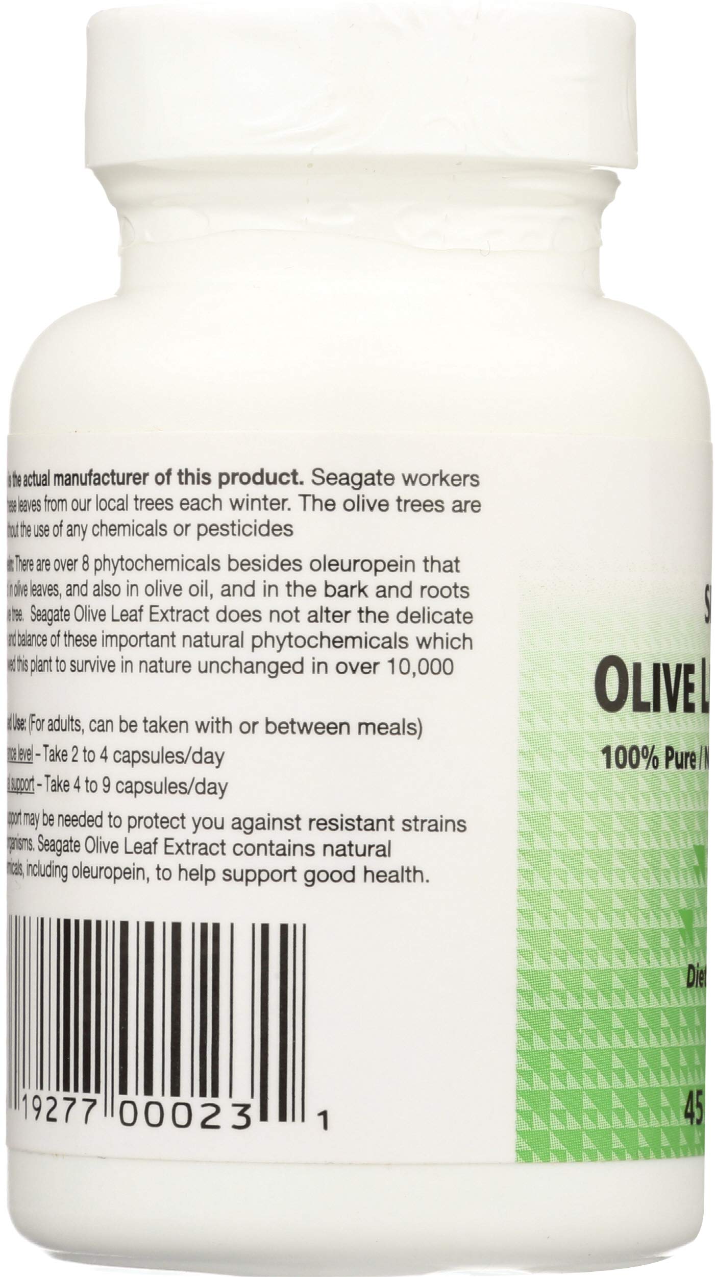 Seagate products 450mg olive leaf extract 45 vegetable capsules container top view