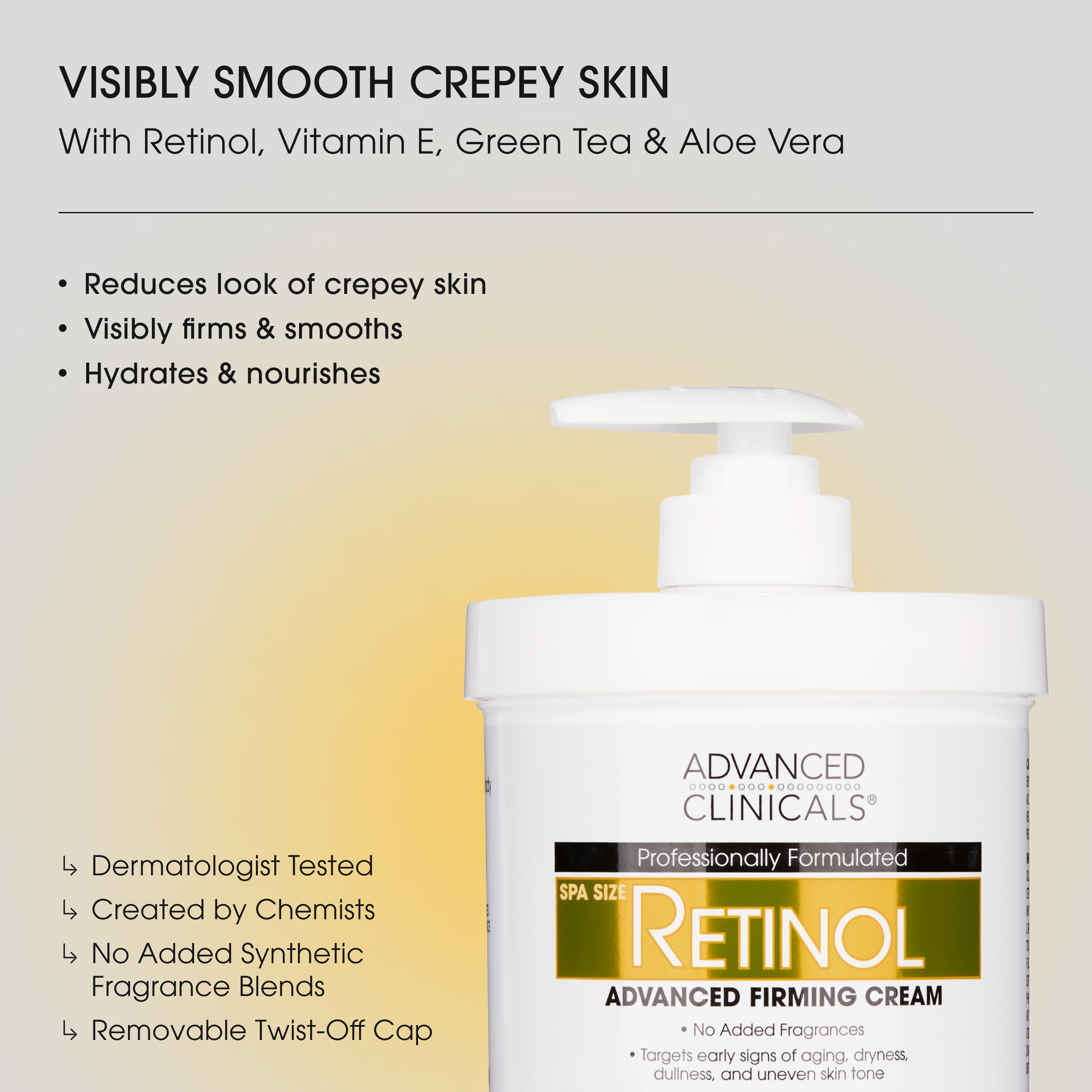 Advanced Clinicals Retinol Body Lotion 16 Ounce packaging showcasing ingredients and benefits