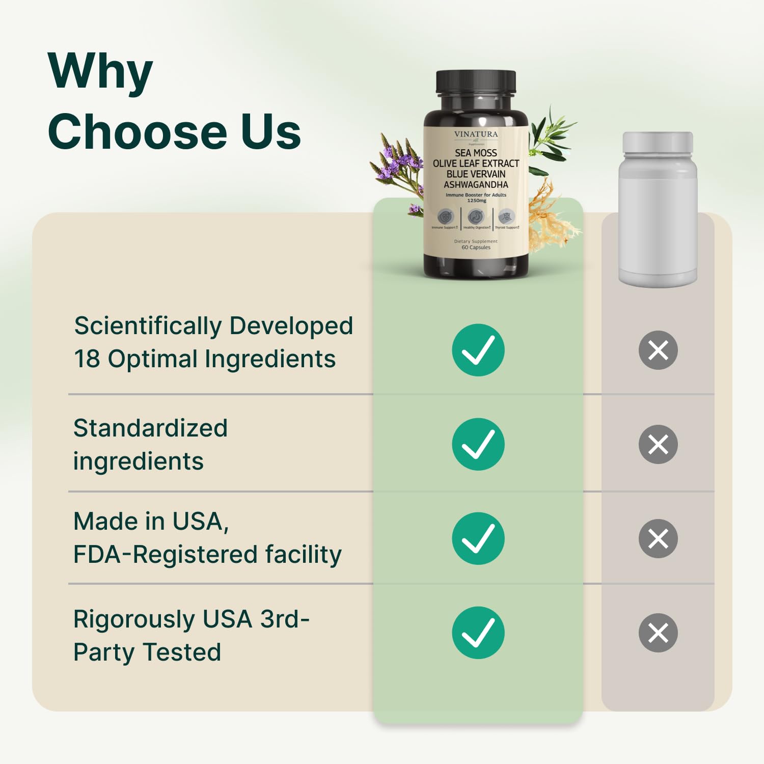 Side view of Vinatura certified organic sea moss dietary supplement for adults.