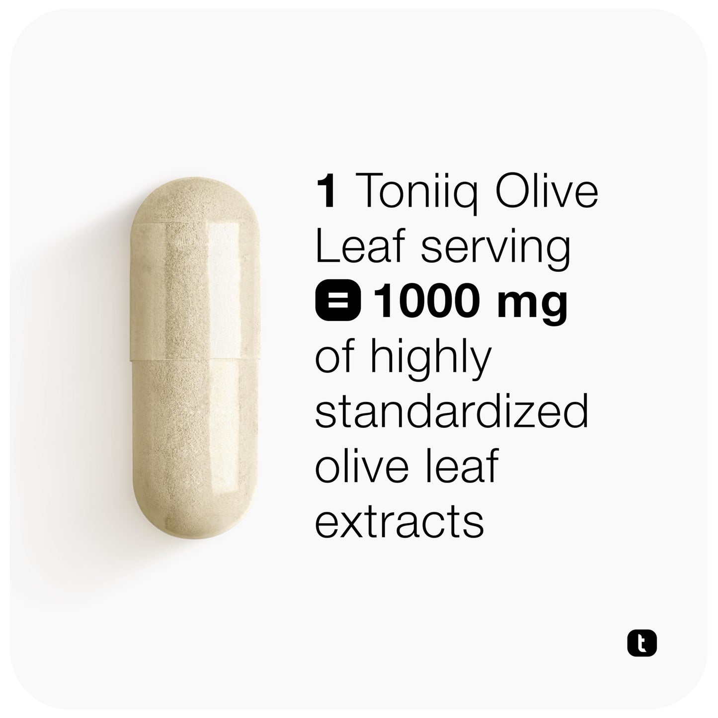 Premium Toniiq Olive Leaf fifty to one concentrated extract ratio bottle on clean background